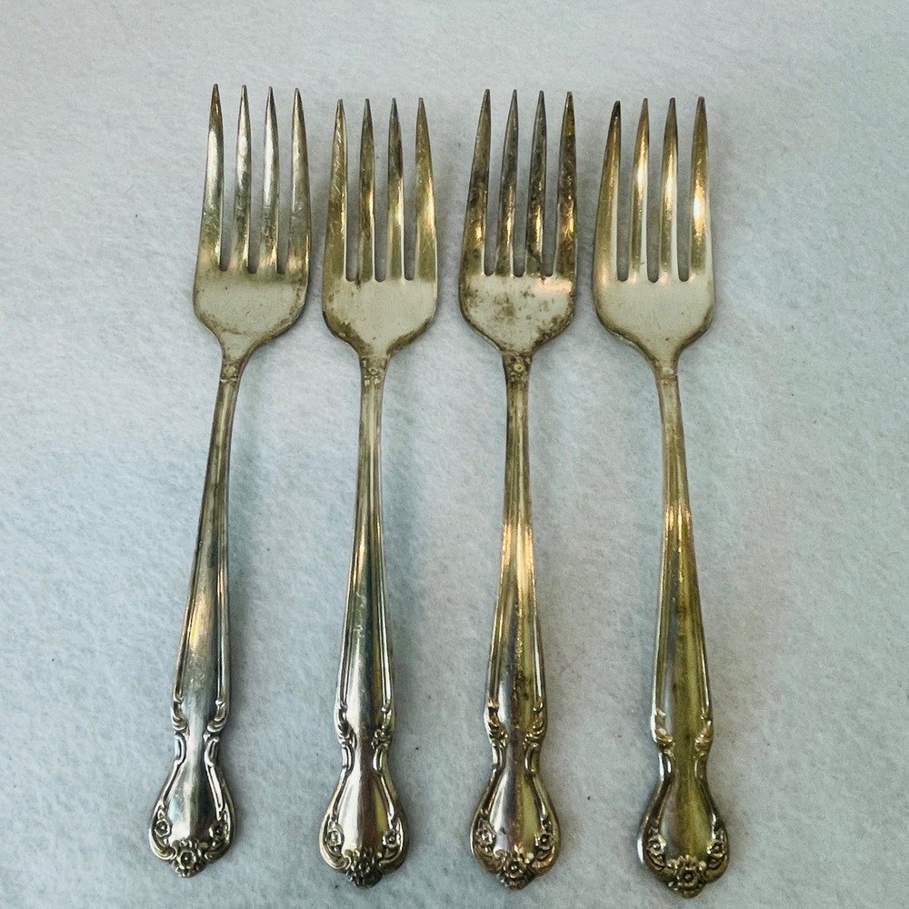 Rogers & Bro Silverplate Salad Forks Set of 4 Vintage Ornate Floral